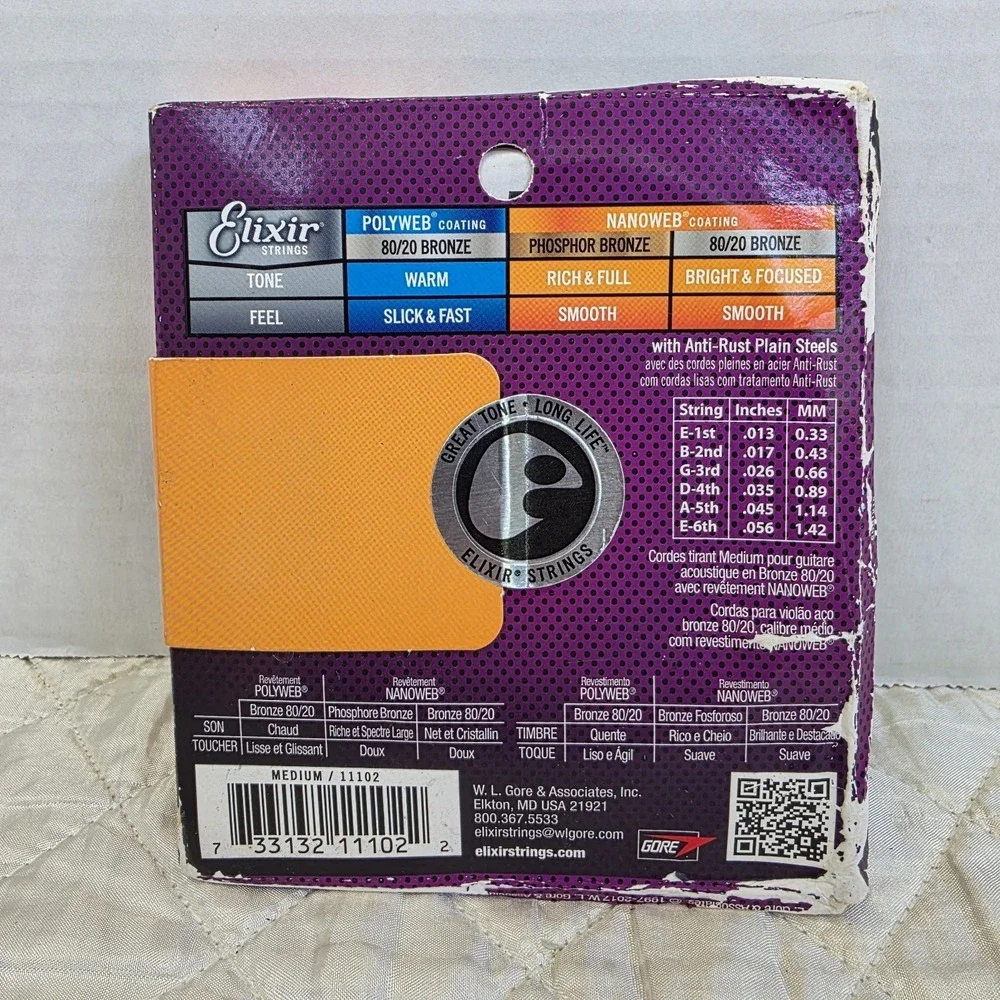 Elixir 80/20 Bronze‎ Acoustic Guitar Strings NANOWEB Medium .013-.056
